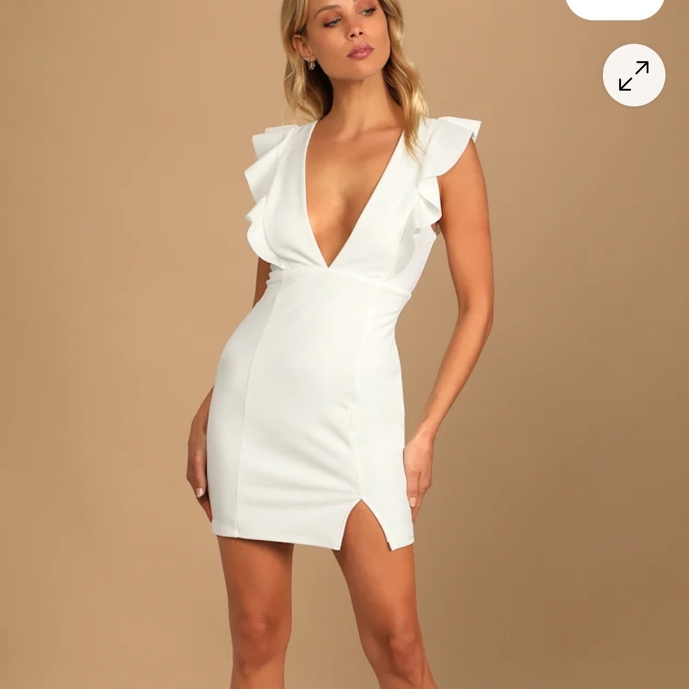 Lulu's White Ruffle Sleeve Mini Dress